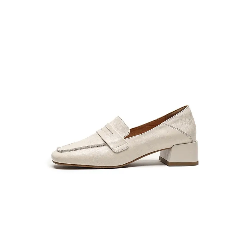 New Spring and Autumn Single Shoes, Chunky Heel, High Heel, Square Toe, Slip-on, Sheepskin, Comfortable, Fashionable Women's Shoes