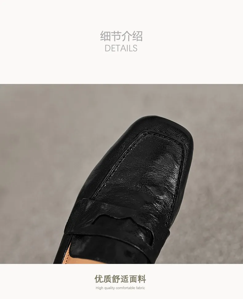 New Spring and Autumn Single Shoes, Chunky Heel, High Heel, Square Toe, Slip-on, Sheepskin, Comfortable, Fashionable Women's Shoes