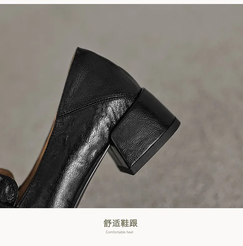 New Spring and Autumn Single Shoes, Chunky Heel, High Heel, Square Toe, Slip-on, Sheepskin, Comfortable, Fashionable Women's Shoes