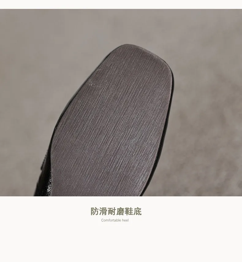New Spring and Autumn Single Shoes, Chunky Heel, High Heel, Square Toe, Slip-on, Sheepskin, Comfortable, Fashionable Women's Shoes