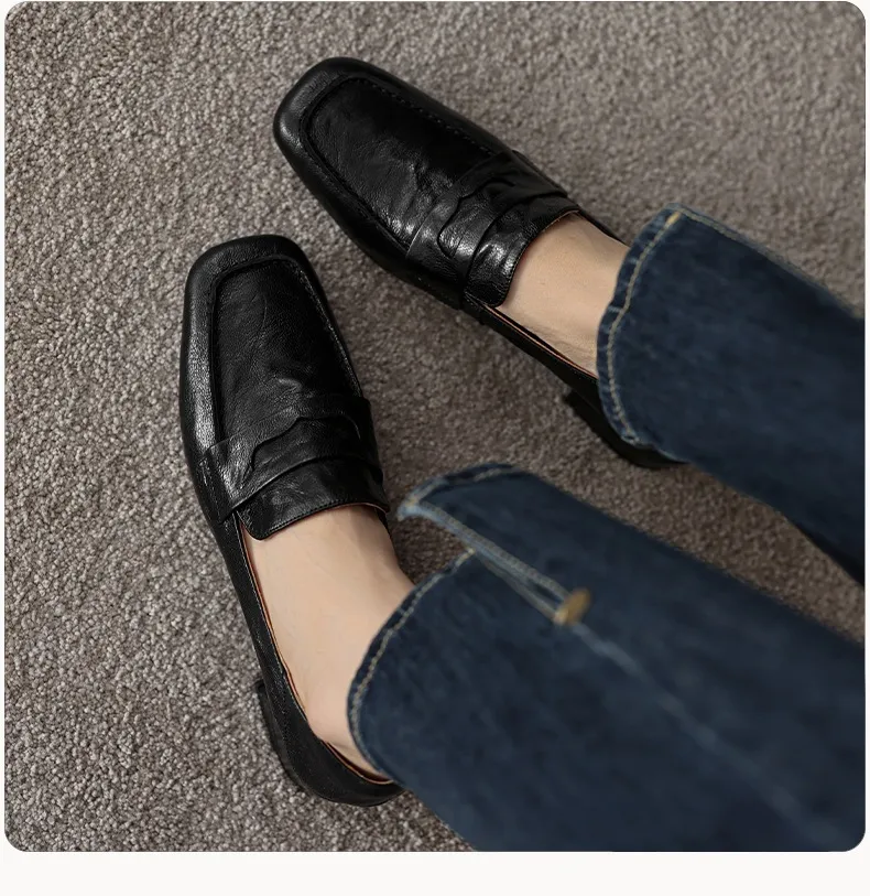 New Spring and Autumn Single Shoes, Chunky Heel, High Heel, Square Toe, Slip-on, Sheepskin, Comfortable, Fashionable Women's Shoes