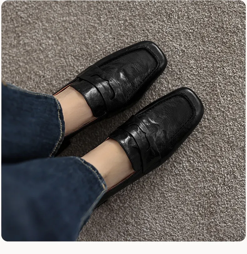 New Spring and Autumn Single Shoes, Chunky Heel, High Heel, Square Toe, Slip-on, Sheepskin, Comfortable, Fashionable Women's Shoes