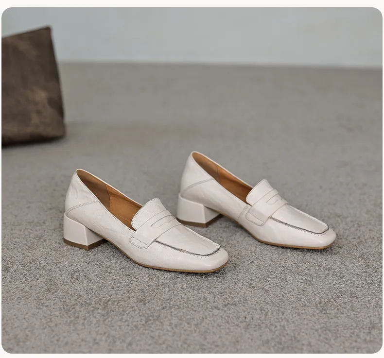 New Spring and Autumn Single Shoes, Chunky Heel, High Heel, Square Toe, Slip-on, Sheepskin, Comfortable, Fashionable Women's Shoes