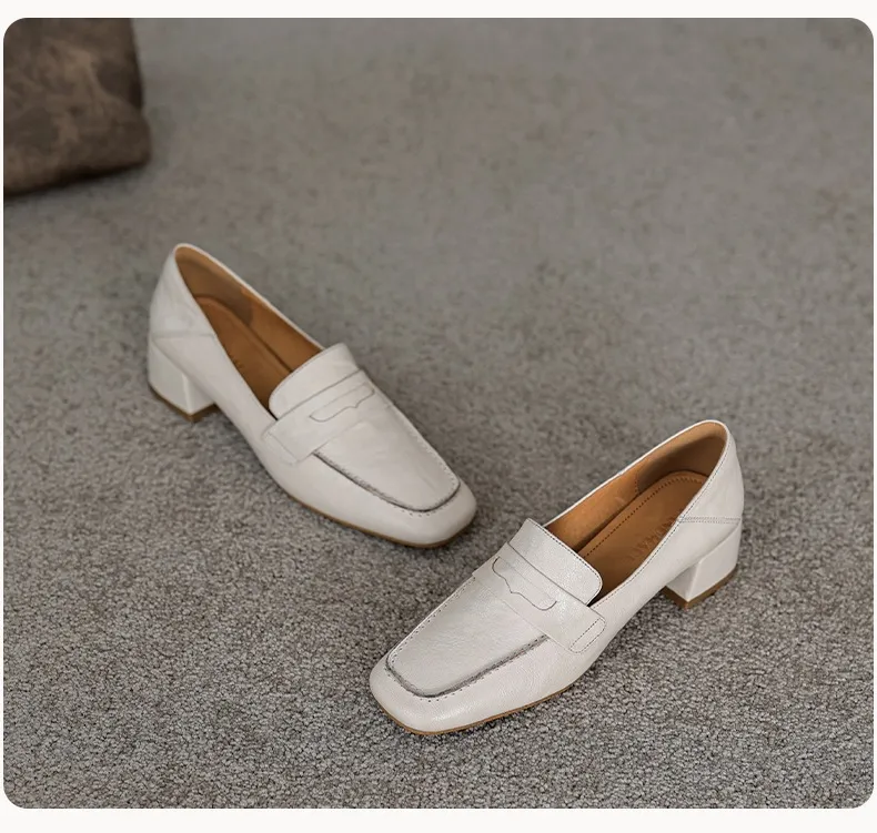 New Spring and Autumn Single Shoes, Chunky Heel, High Heel, Square Toe, Slip-on, Sheepskin, Comfortable, Fashionable Women's Shoes