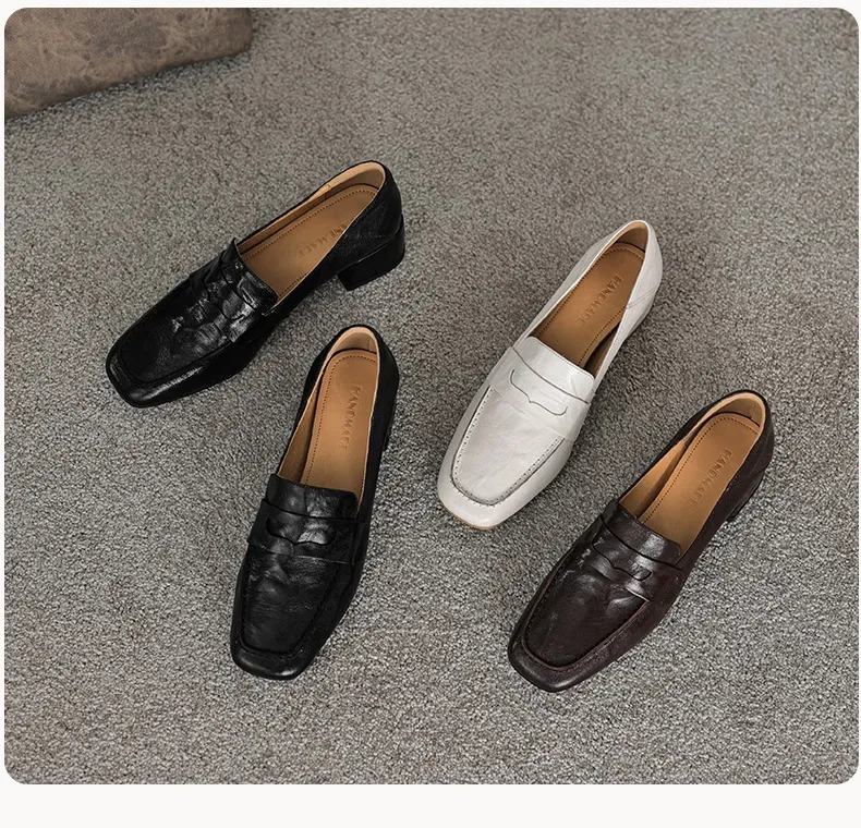 New Spring and Autumn Single Shoes, Chunky Heel, High Heel, Square Toe, Slip-on, Sheepskin, Comfortable, Fashionable Women's Shoes