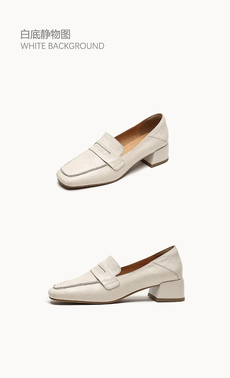 New Spring and Autumn Single Shoes, Chunky Heel, High Heel, Square Toe, Slip-on, Sheepskin, Comfortable, Fashionable Women's Shoes