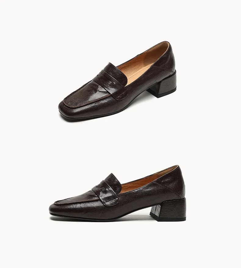 New Spring and Autumn Single Shoes, Chunky Heel, High Heel, Square Toe, Slip-on, Sheepskin, Comfortable, Fashionable Women's Shoes