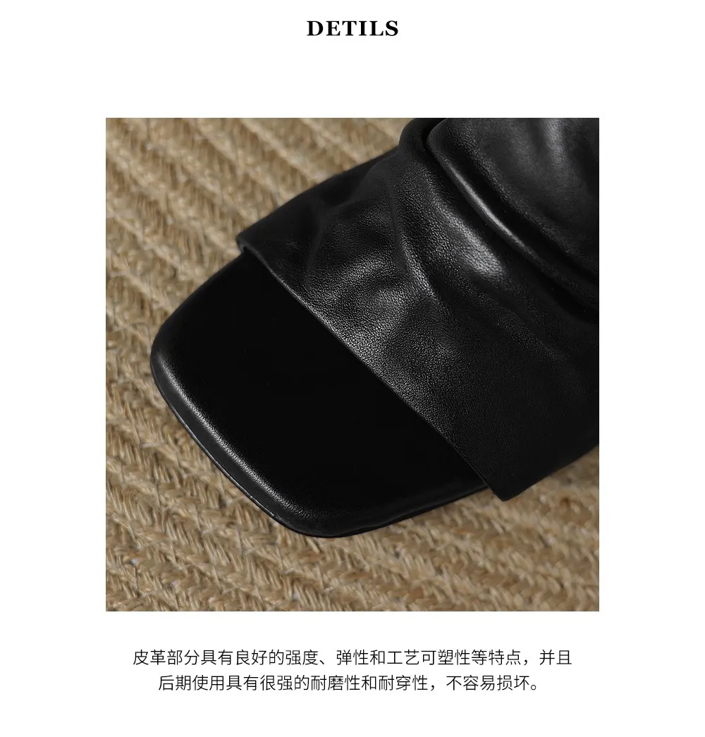 Spring/Summer Square-Toe Slippers Chunky Heel High Heels Outerwear Leather Fashion Women's Shoes
