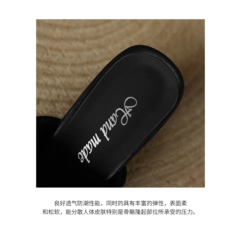 Spring/Summer Square-Toe Slippers Chunky Heel High Heels Outerwear Leather Fashion Women's Shoes