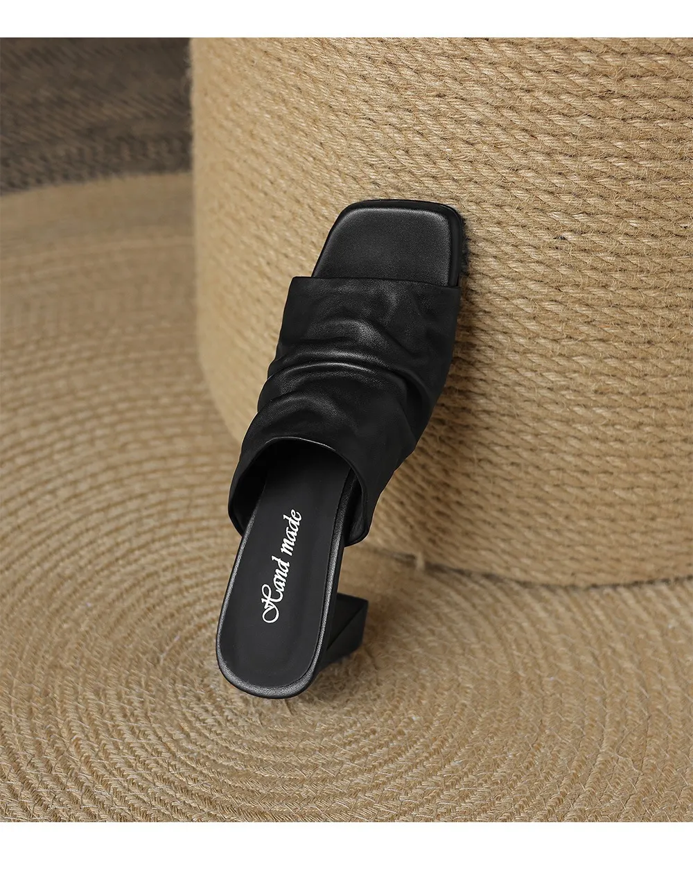 Spring/Summer Square-Toe Slippers Chunky Heel High Heels Outerwear Leather Fashion Women's Shoes