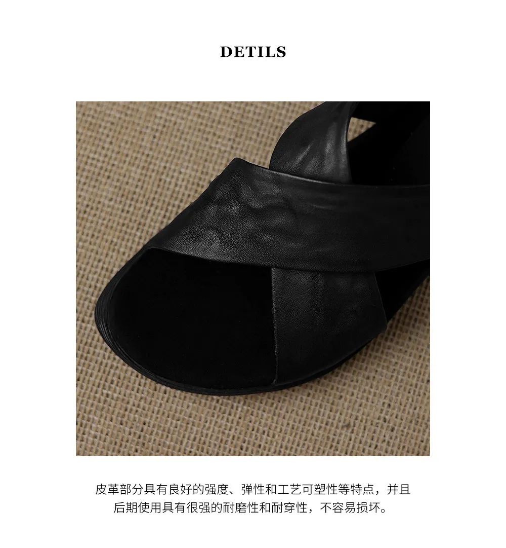 Spring/Summer Round Toe Flat Slippers, High-Quality Cowhide Leather, Sweat-Absorbing, Fashionable Women's Shoes in 3 Colors