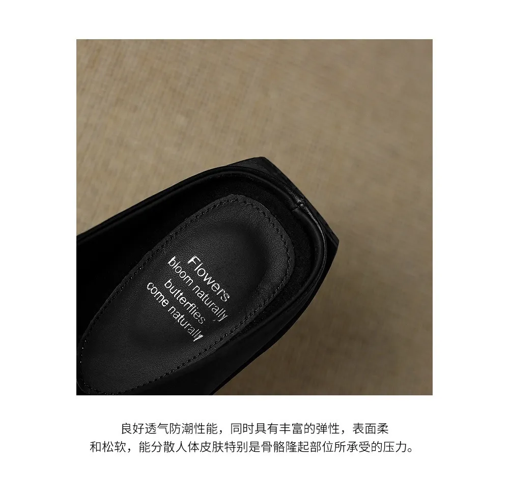 Spring/Summer Round Toe Flat Slippers, High-Quality Cowhide Leather, Sweat-Absorbing, Fashionable Women's Shoes in 3 Colors