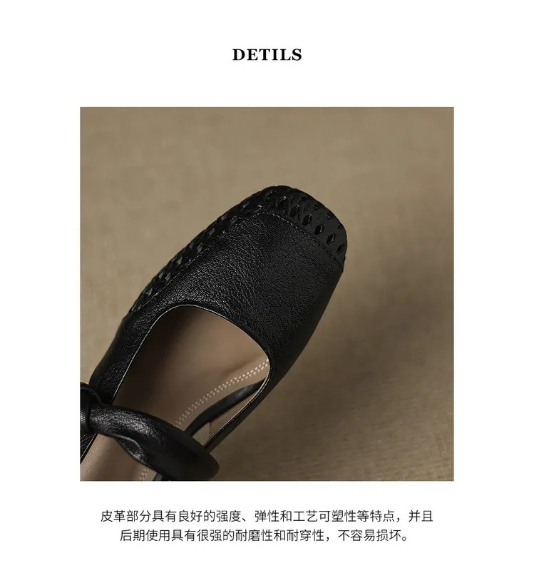 Sheepskin 2cm low heel hollow openwork women's shoes spring and summer square toe single shoes, sizes 34-40 chunky heel 5-26J