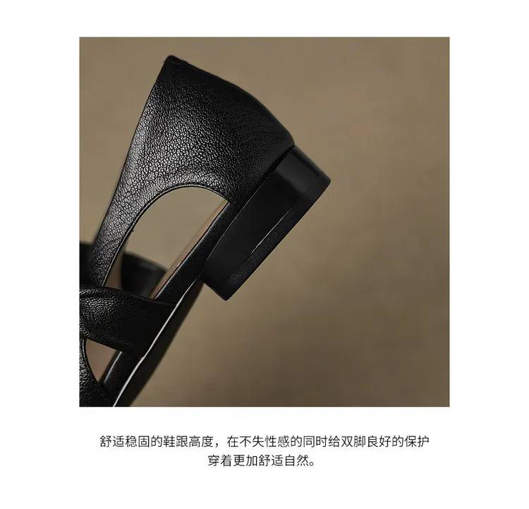 Sheepskin 2cm low heel hollow openwork women's shoes spring and summer square toe single shoes, sizes 34-40 chunky heel 5-26J
