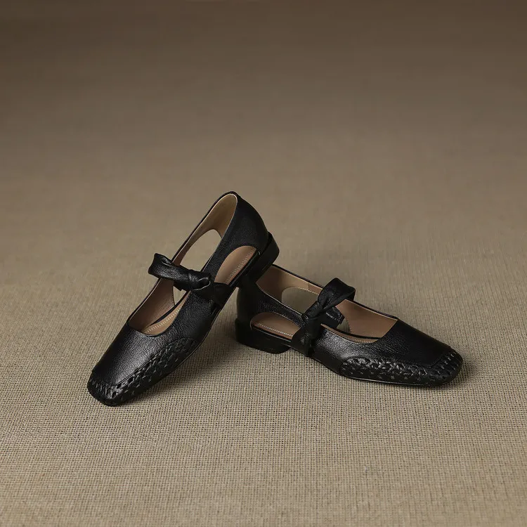 Sheepskin 2cm low heel hollow openwork women's shoes spring and summer square toe single shoes, sizes 34-40 chunky heel 5-26J