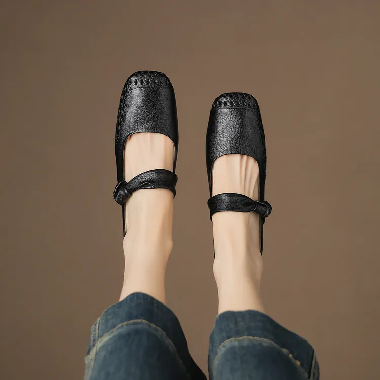 Sheepskin 2cm low heel hollow openwork women's shoes spring and summer square toe single shoes, sizes 34-40 chunky heel 5-26J