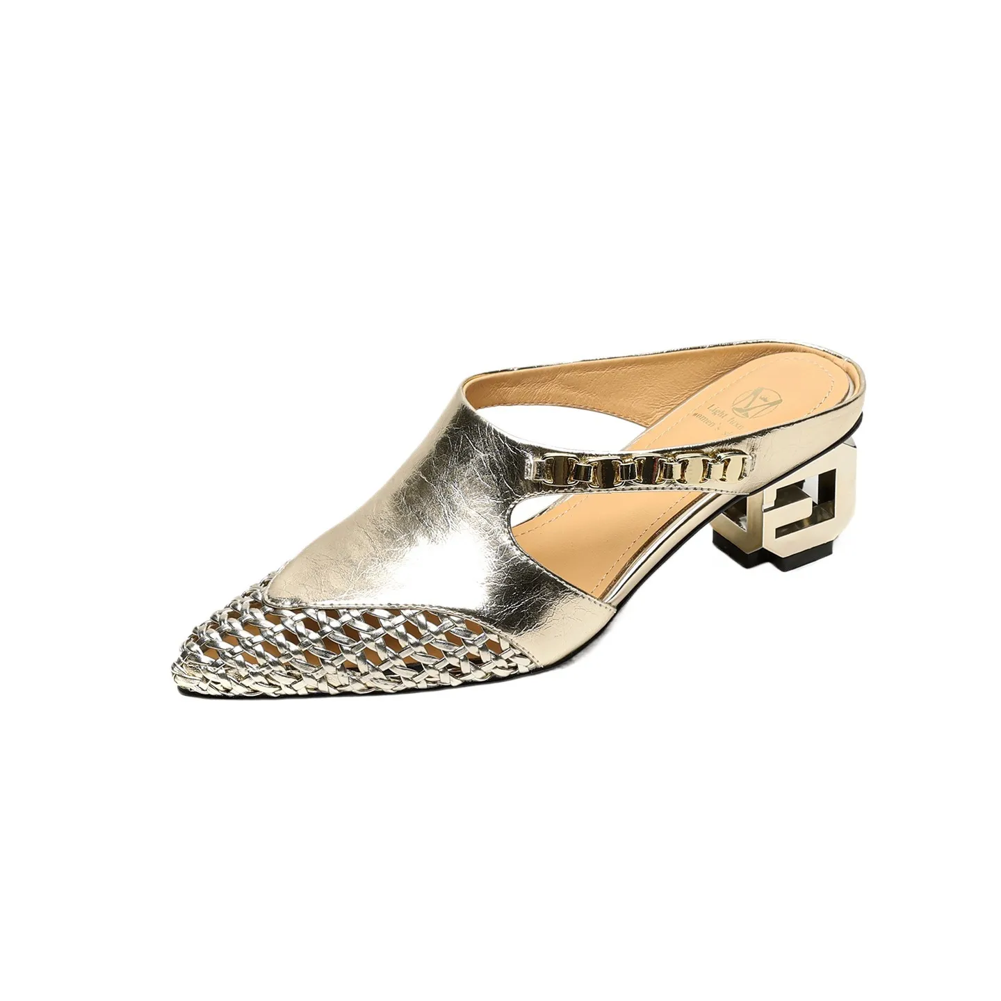Spring/Summer Slippers Chunky Heel High Heel Pointed Toe Leather Closed Toe Fashion Women's Shoes