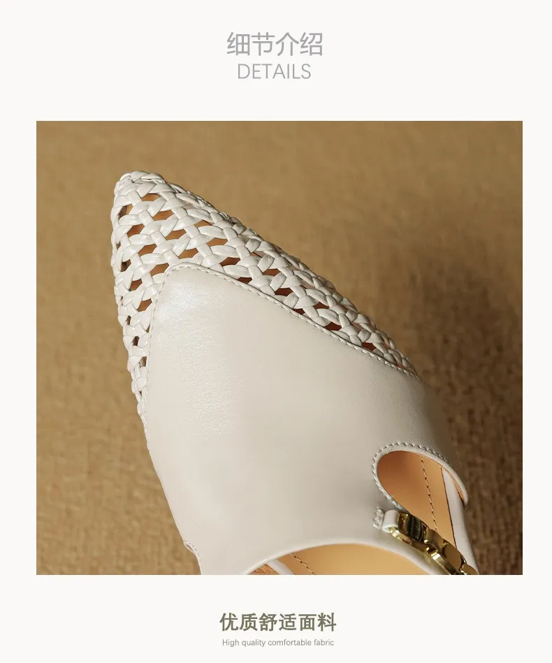 Spring/Summer Slippers Chunky Heel High Heel Pointed Toe Leather Closed Toe Fashion Women's Shoes
