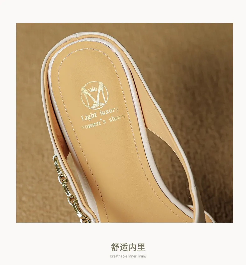 Spring/Summer Slippers Chunky Heel High Heel Pointed Toe Leather Closed Toe Fashion Women's Shoes