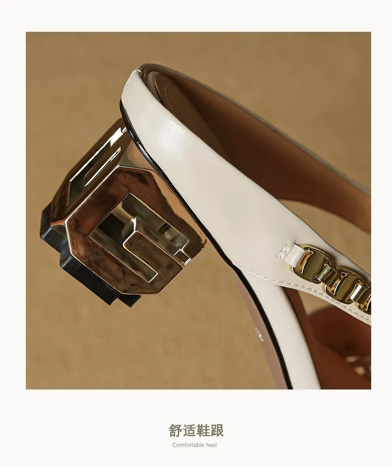 Spring/Summer Slippers Chunky Heel High Heel Pointed Toe Leather Closed Toe Fashion Women's Shoes
