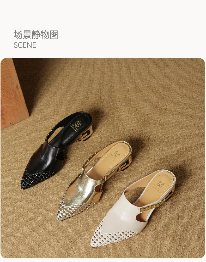 Spring/Summer Slippers Chunky Heel High Heel Pointed Toe Leather Closed Toe Fashion Women's Shoes