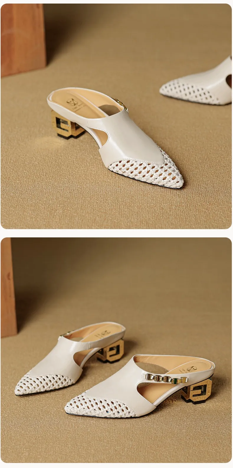 Spring/Summer Slippers Chunky Heel High Heel Pointed Toe Leather Closed Toe Fashion Women's Shoes
