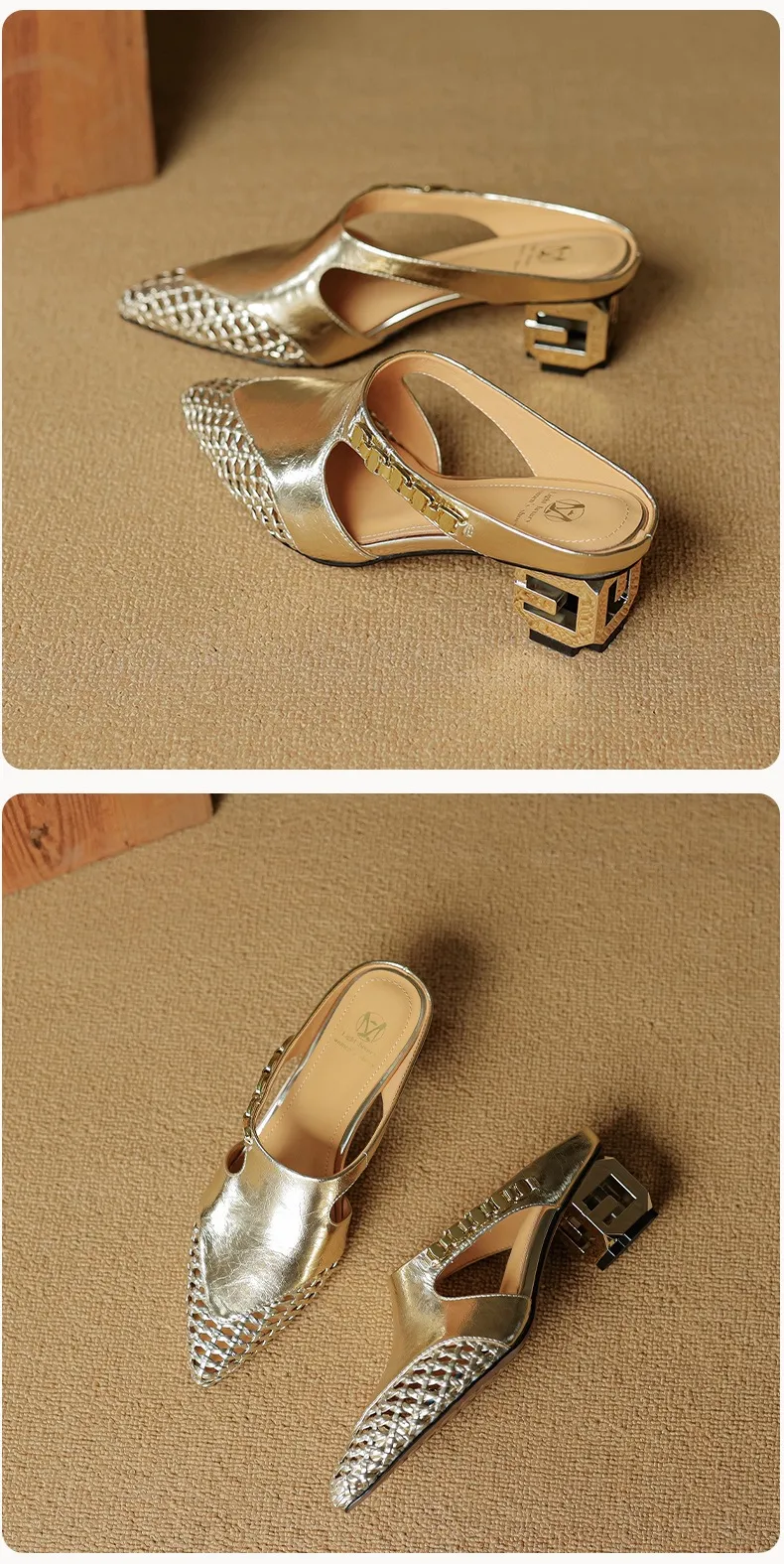 Spring/Summer Slippers Chunky Heel High Heel Pointed Toe Leather Closed Toe Fashion Women's Shoes