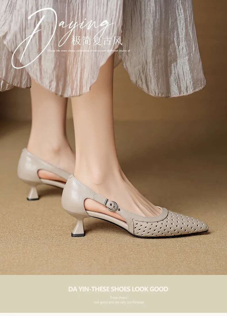 Spring/Summer Pointed-Toe Sandals, Sheepskin Hollow-Out Fashion Women's Shoes