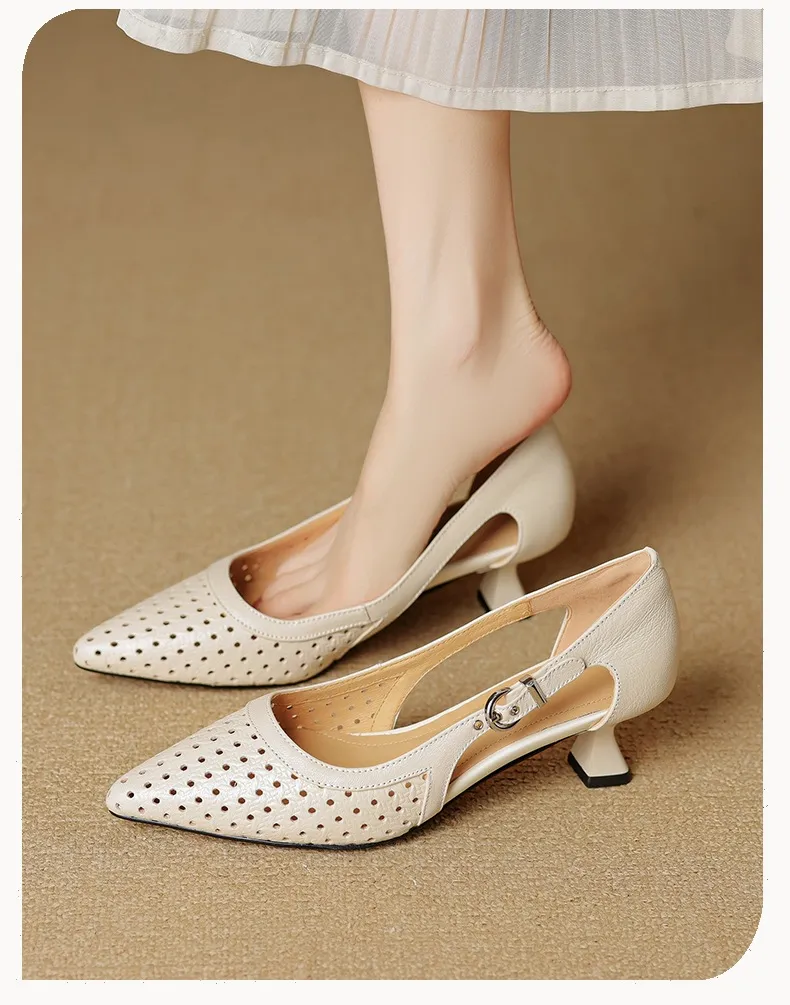 Spring/Summer Pointed-Toe Sandals, Sheepskin Hollow-Out Fashion Women's Shoes