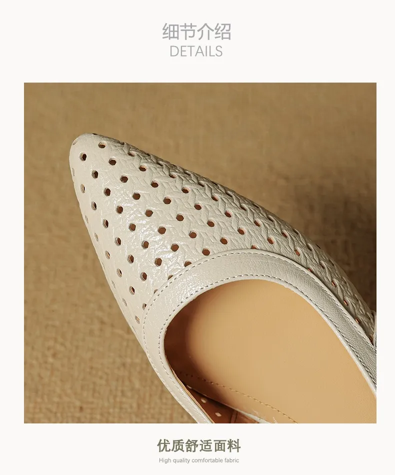 Spring/Summer Pointed-Toe Sandals, Sheepskin Hollow-Out Fashion Women's Shoes