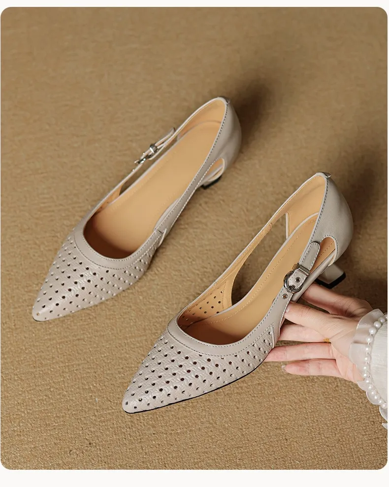 Spring/Summer Pointed-Toe Sandals, Sheepskin Hollow-Out Fashion Women's Shoes