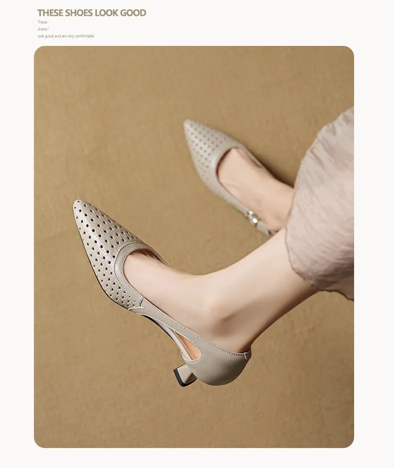 Spring/Summer Pointed-Toe Sandals, Sheepskin Hollow-Out Fashion Women's Shoes