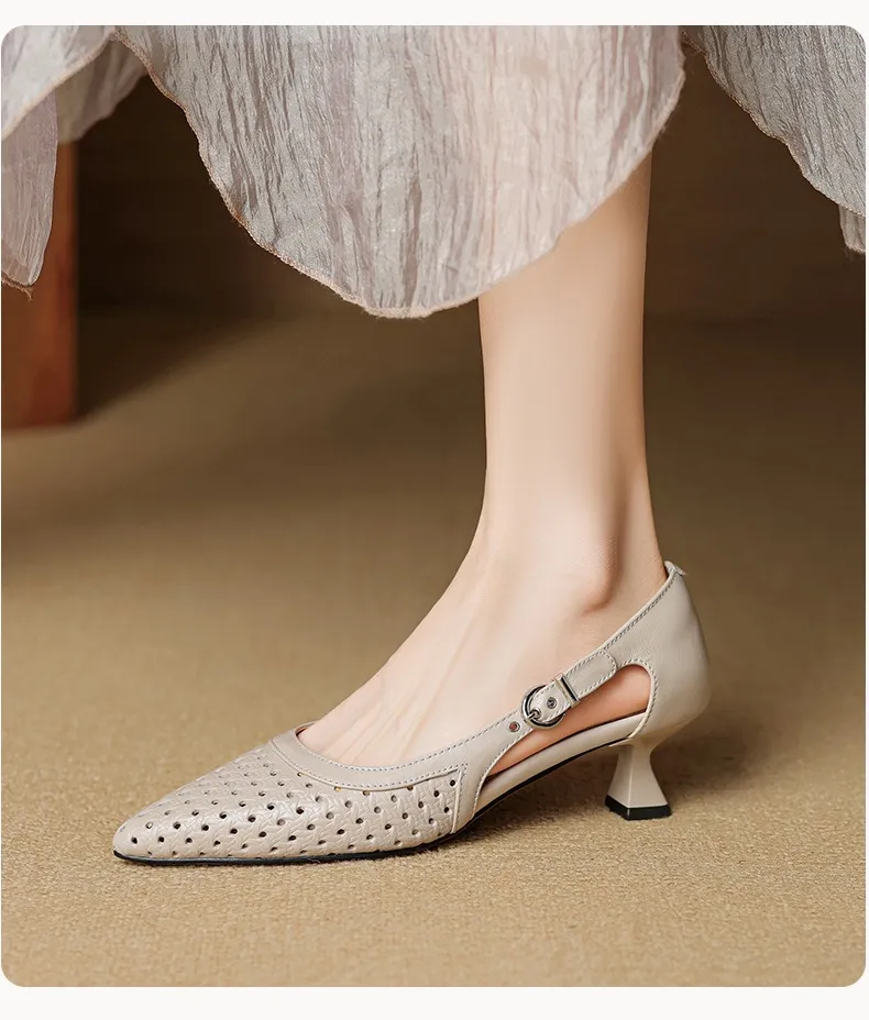 Spring/Summer Pointed-Toe Sandals, Sheepskin Hollow-Out Fashion Women's Shoes