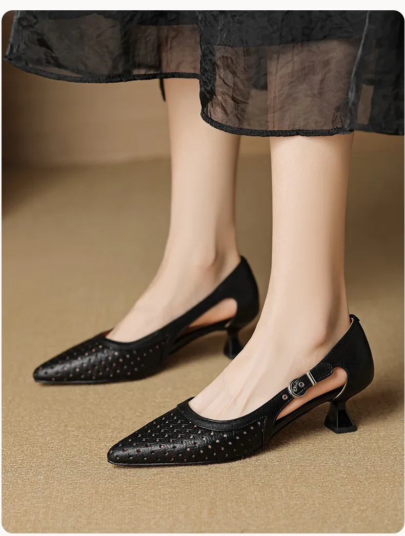 Spring/Summer Pointed-Toe Sandals, Sheepskin Hollow-Out Fashion Women's Shoes