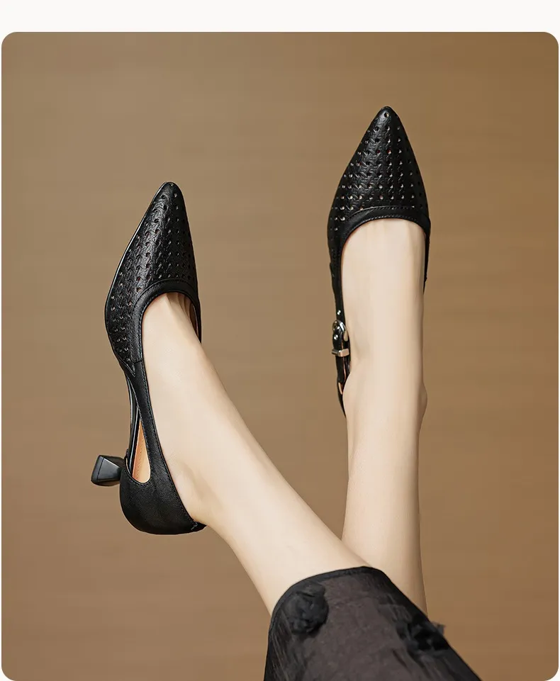 Spring/Summer Pointed-Toe Sandals, Sheepskin Hollow-Out Fashion Women's Shoes