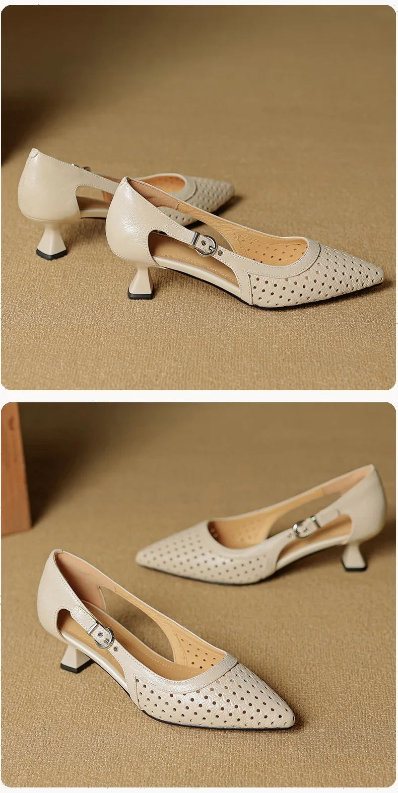 Spring/Summer Pointed-Toe Sandals, Sheepskin Hollow-Out Fashion Women's Shoes