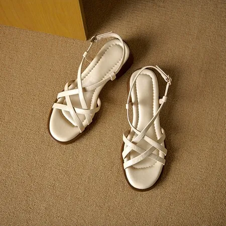 Chunky heel high-heeled sandals, round toe, Roman strappy sandals, soft-soled women's shoes