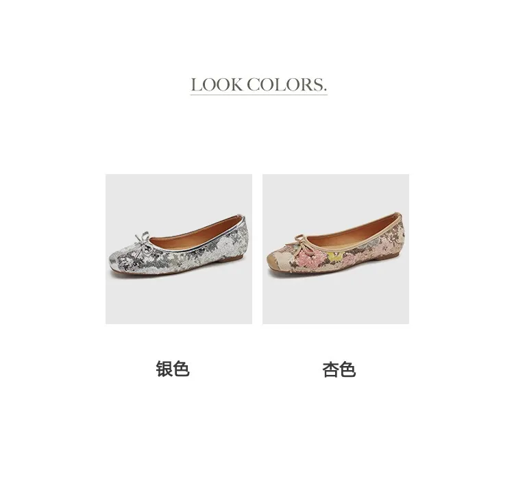 Spring and Autumn Square Toe Flat Slip-on Women's Shoes with Bow
