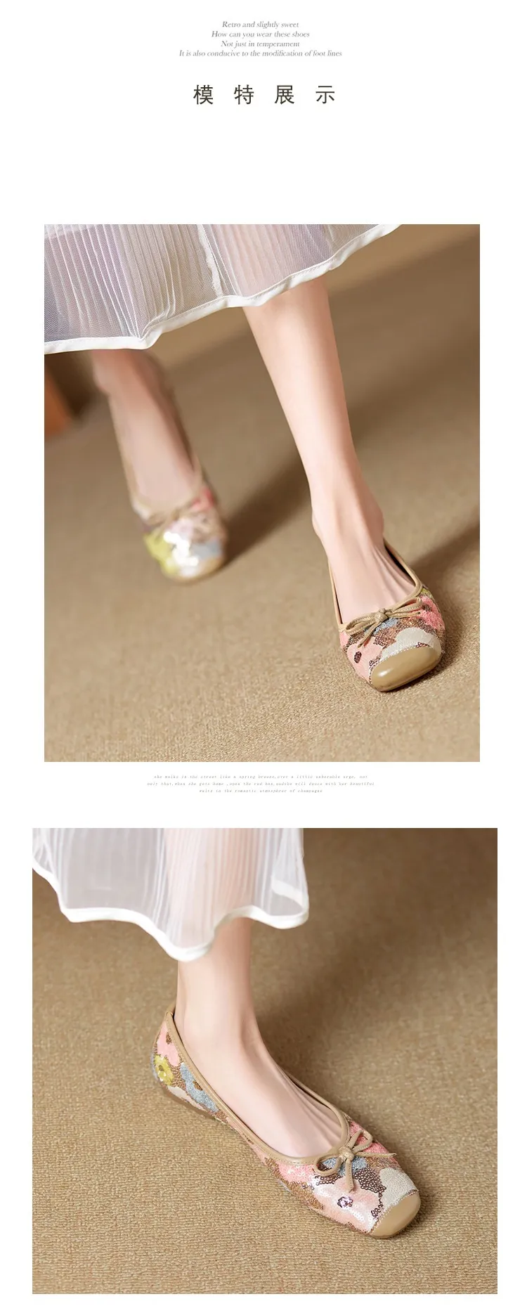 Spring and Autumn Square Toe Flat Slip-on Women's Shoes with Bow