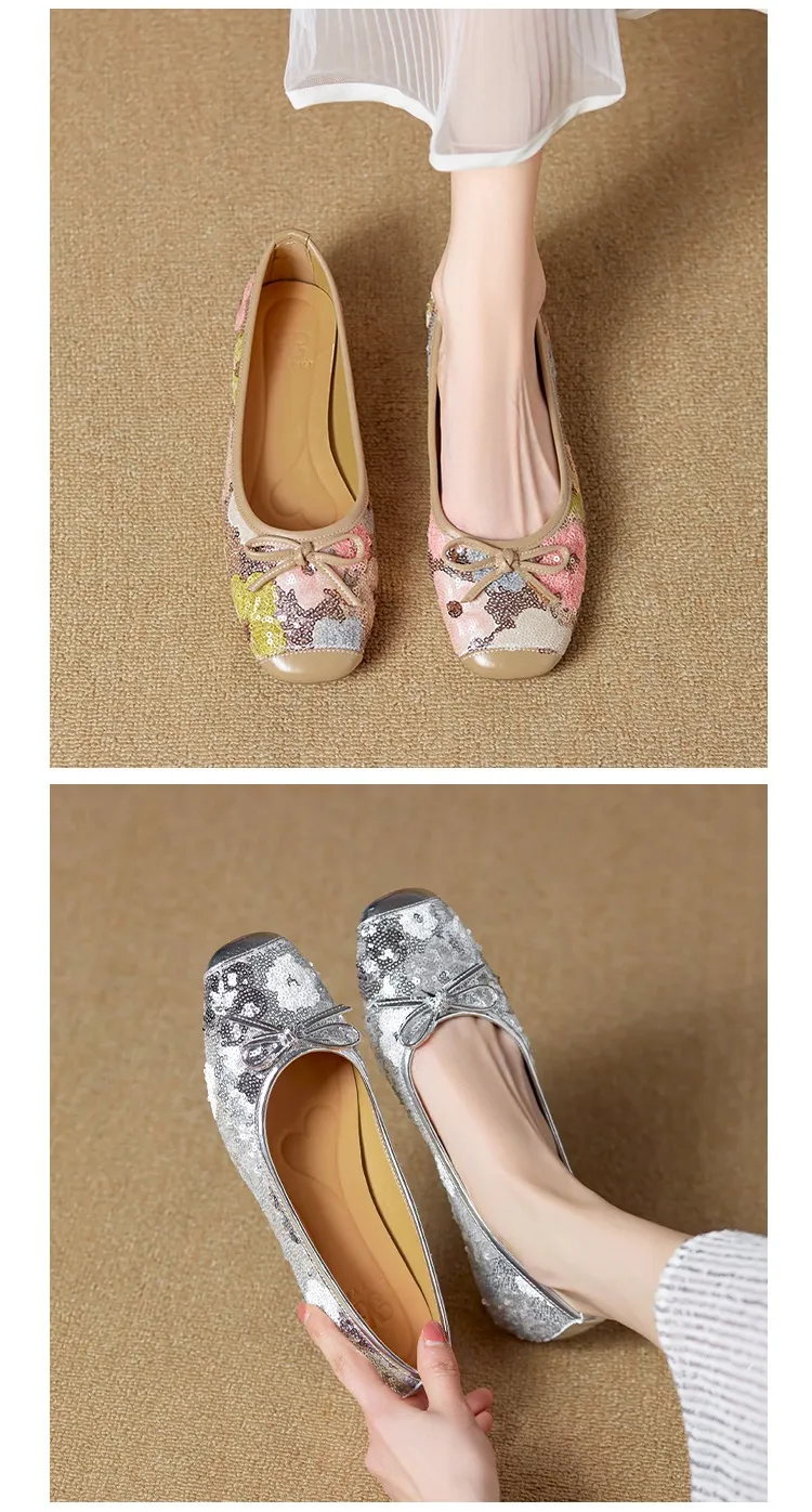 Spring and Autumn Square Toe Flat Slip-on Women's Shoes with Bow