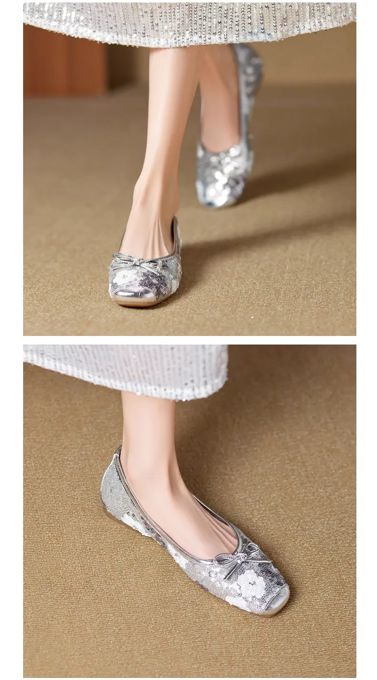 Spring and Autumn Square Toe Flat Slip-on Women's Shoes with Bow