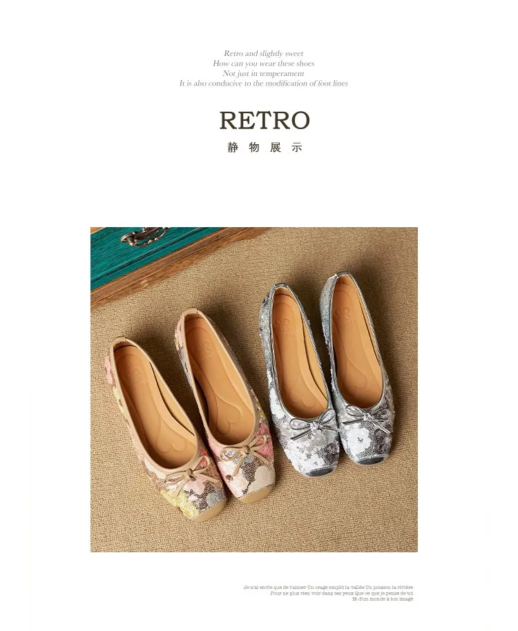Spring and Autumn Square Toe Flat Slip-on Women's Shoes with Bow