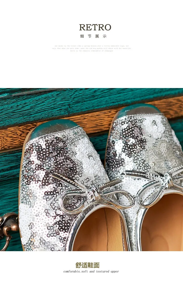 Spring and Autumn Square Toe Flat Slip-on Women's Shoes with Bow