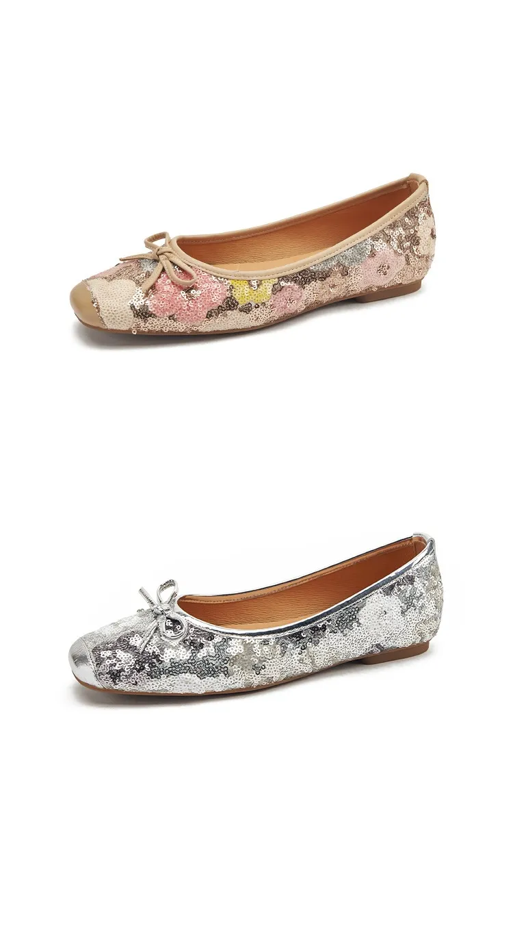 Spring and Autumn Square Toe Flat Slip-on Women's Shoes with Bow