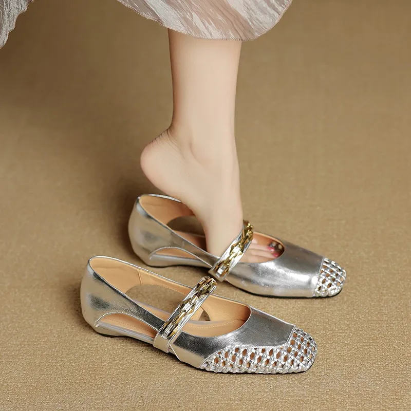 Spring/Summer Square-Toe Flat Leather Fashion Shoes for Women