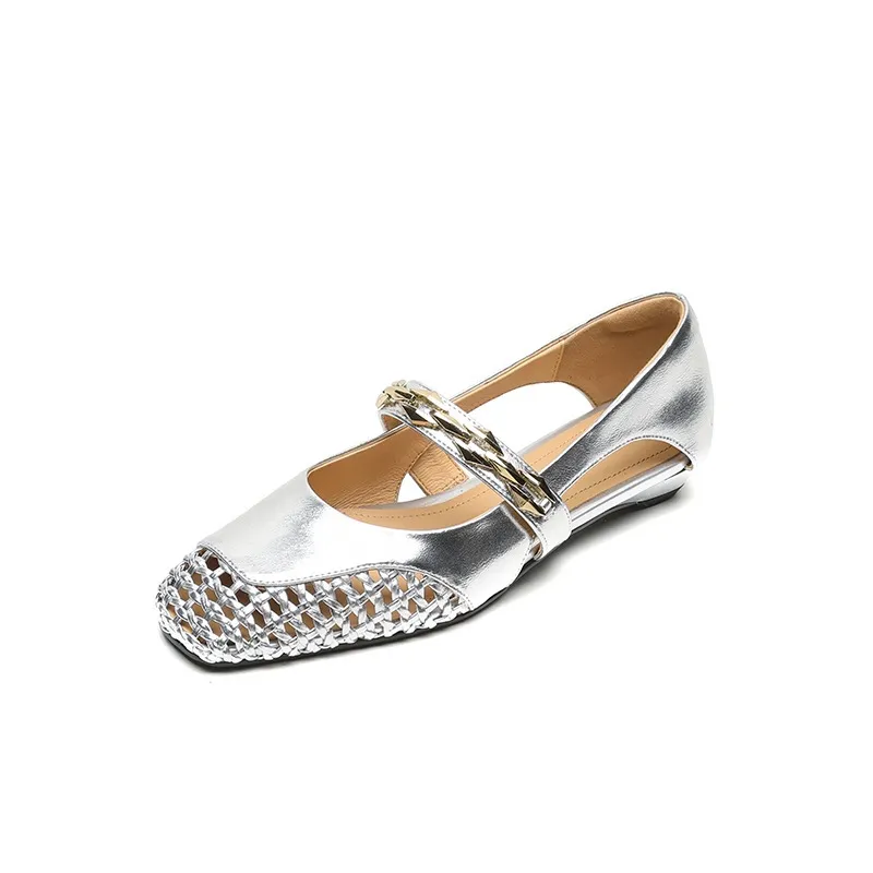 Spring/Summer Square-Toe Flat Leather Fashion Shoes for Women