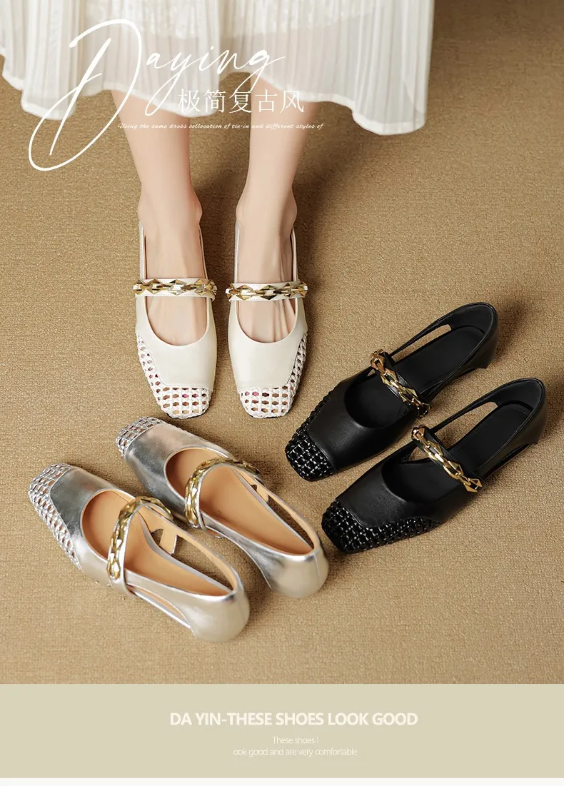 Spring/Summer Square-Toe Flat Leather Fashion Shoes for Women