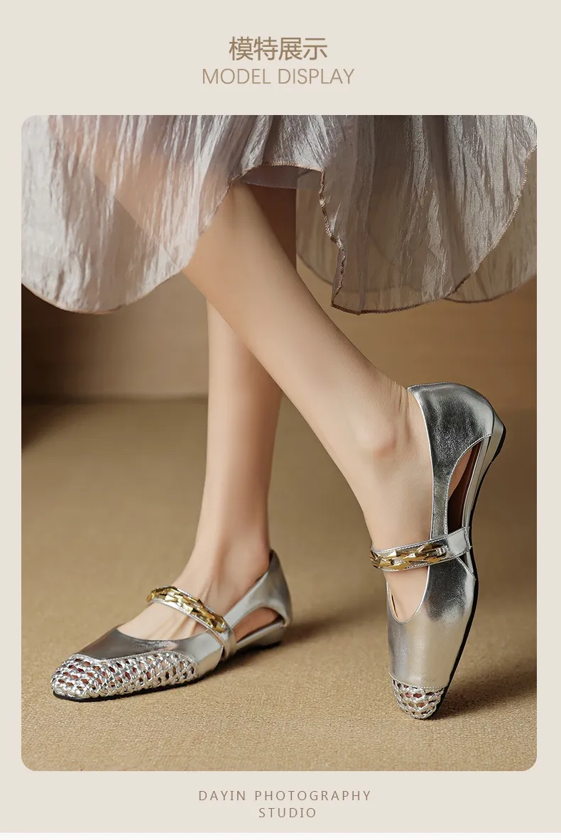 Spring/Summer Square-Toe Flat Leather Fashion Shoes for Women
