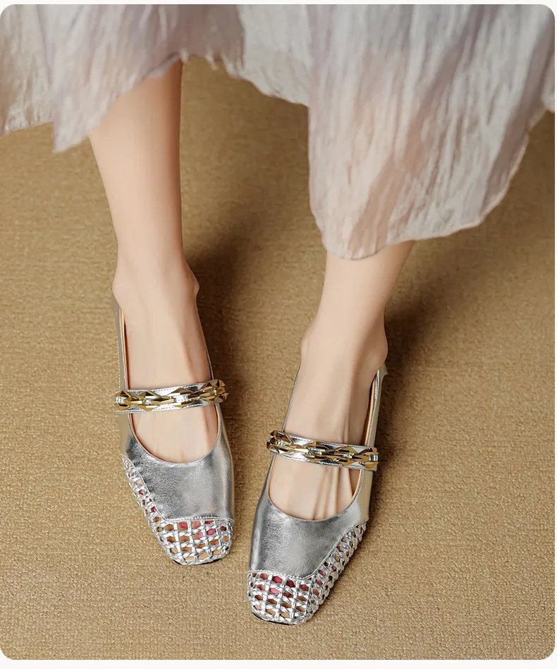 Spring/Summer Square-Toe Flat Leather Fashion Shoes for Women