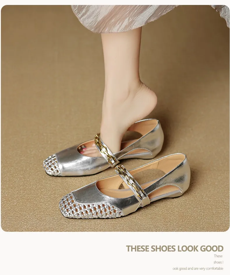 Spring/Summer Square-Toe Flat Leather Fashion Shoes for Women